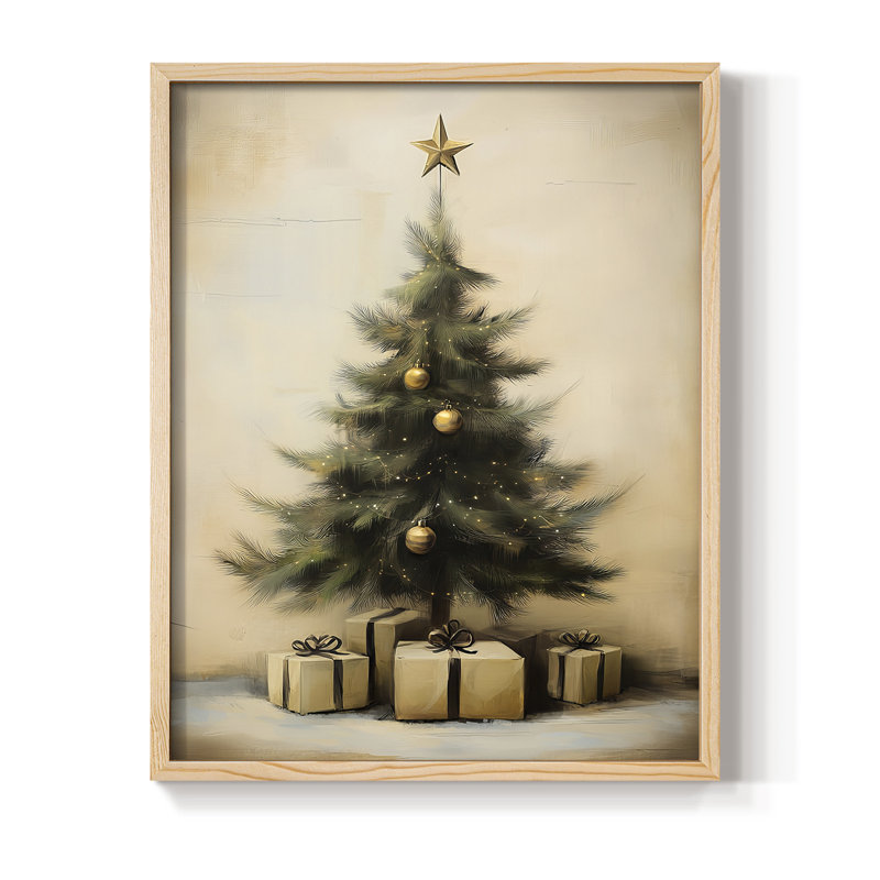 «Christmas Holiday Art», série 2-CX III, reproduction encadrée - bois massif, H 15 po x l 12 po, Naturel