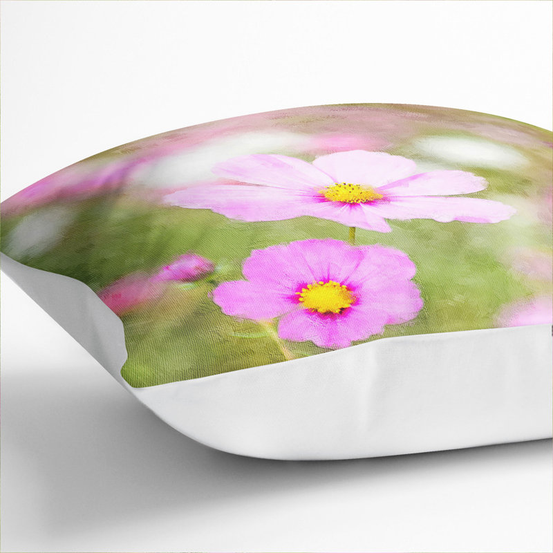 Spring Purple Flowers Painting Scatter Cushion, 40cm H x 40cm W x 15cm D, White