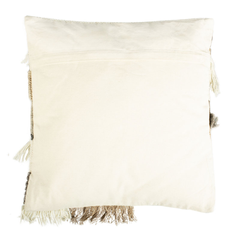 Gray and Ivory Geometric Wool Fringe Throw Pillow