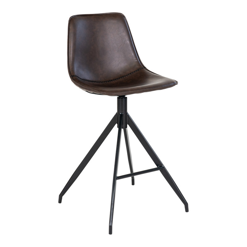 Gothia Swivel Upholstered and Leather Match Bar Stool with Steel Frame, Brown