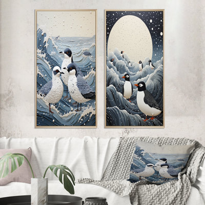 Beach Seagulls Haven Pointillism "Beach Seagulls Haven Pointillism" 2 - pièces sur