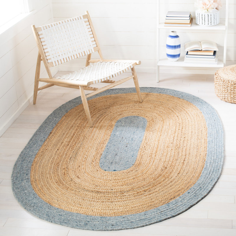 Tapis en jute / laine / coton tissé à la main Manley, Ovale 6 pi x 9 pi