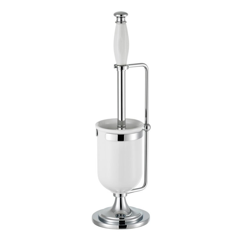 17.8" H Free Standing Toilet Brush and Holder, Polished Chrome