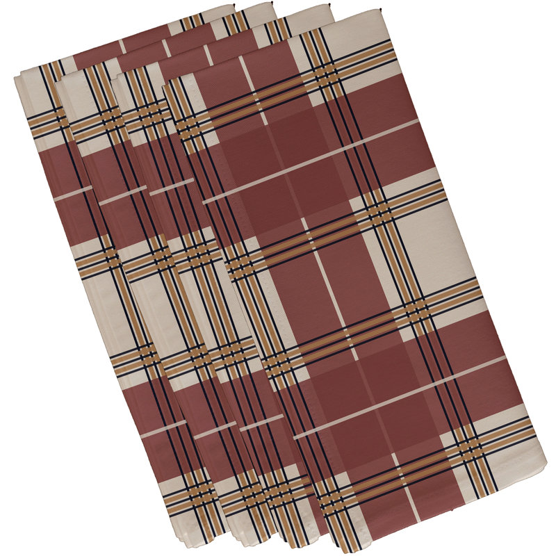 Abbot Polyester Plaid Square Napkin, 18" W x 18" L, Taupe / Rust