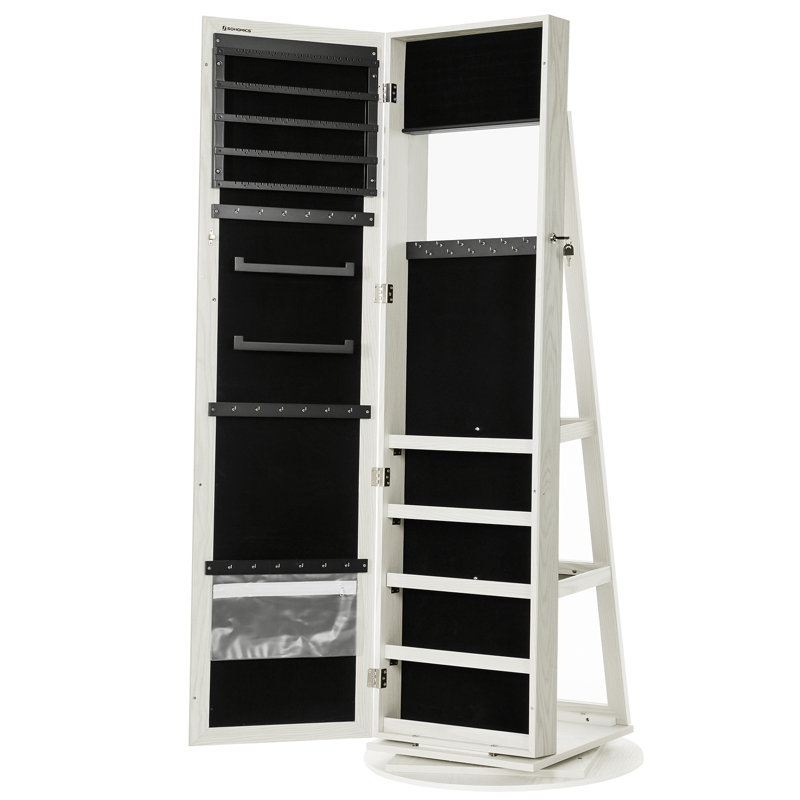 Armoire à bijoux avec miroir Quakertown, Gris clair / Blanc