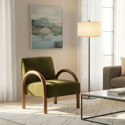 Velvet Accent Chair With Arched Wood Arms