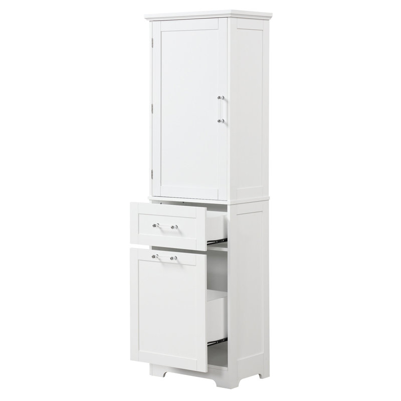 Grande armoire de rangement pour salle de bain, armoire de rangement autoportante avec deux tiroirs de tailles différentes et tablette réglable, panneau de fibres à densité moyenne avec finition peinte