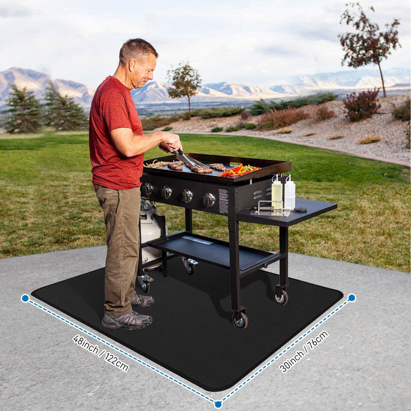 Tapis sous-grill 48 po x 30 po pour barbecue extérieur, tapis de barbecue extérieur ignifuge et résistant à la chaleur double face, tapis de protection pour patio, cour, dessus de table