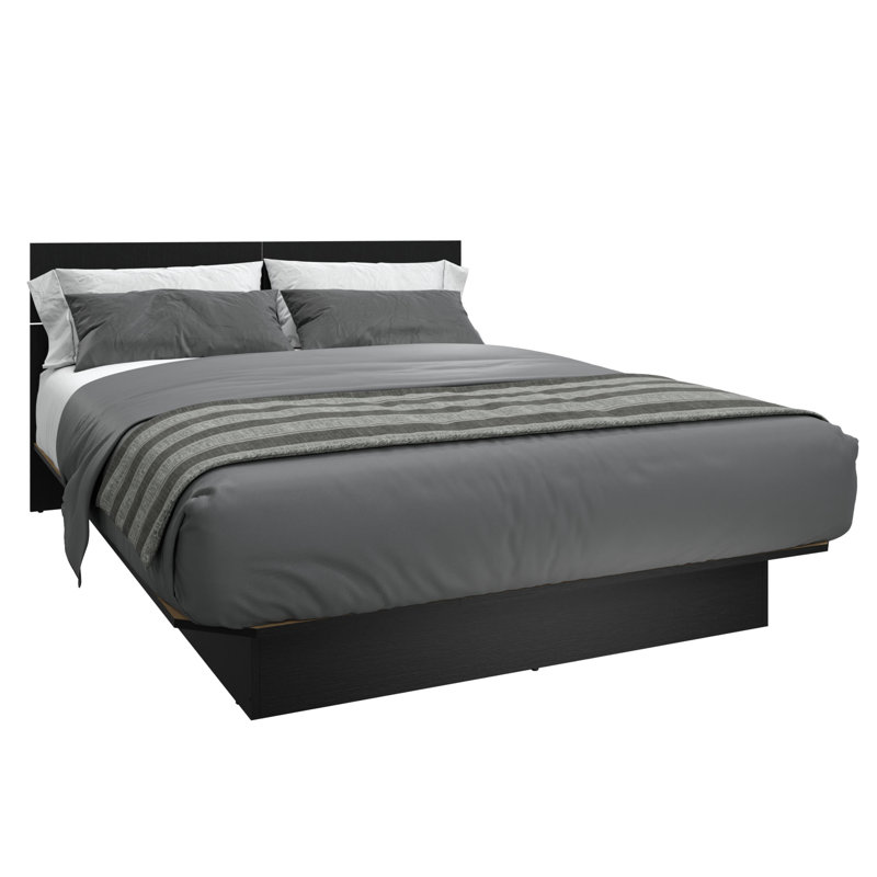  ZEN ALPHA – Platform Bed with Headboard – Easy Assembly, No Box Spring Required, Queen, Black