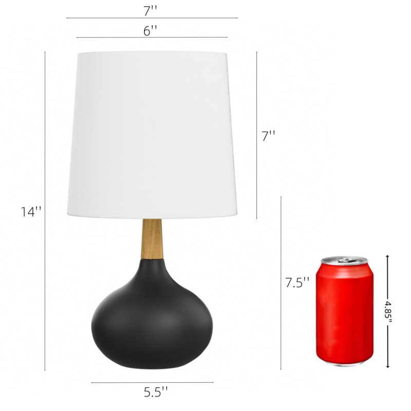 14'' Ceramic And Wood Modern Table Lamp Set For Bedroom, Black/Brown