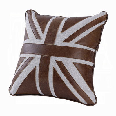 Bran Accent Pillow Set Of 2, Union Jack Brown Top Grain Leather 20 Inch