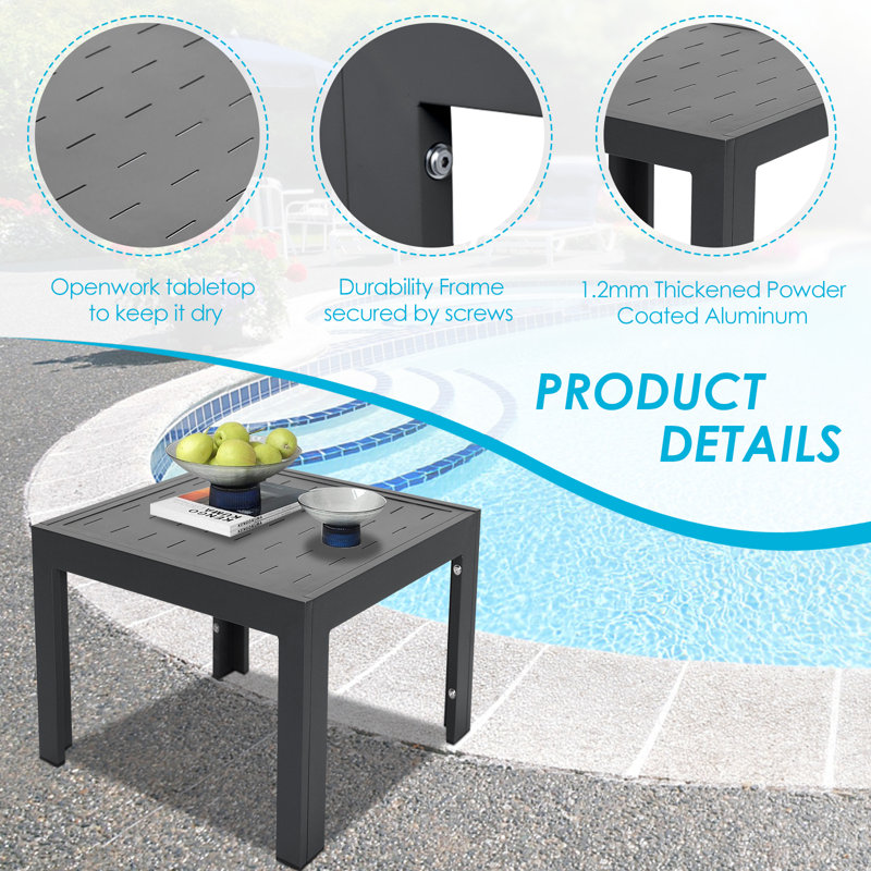 Table basse d'extérieur en aluminium L 23,6 po x l 23,6 po x H 17,7 po, Gris
