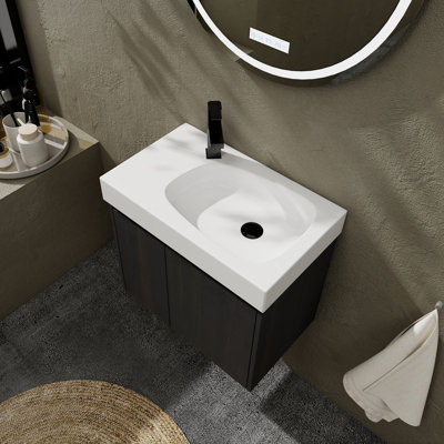 Meuble-lavabo de 24 po avec lavabo en céramique, lavabo mural mural, armoire de rangement en bois à double porte en noir, armoire American Design 24 po, portes, noir pour salle de bain, idée