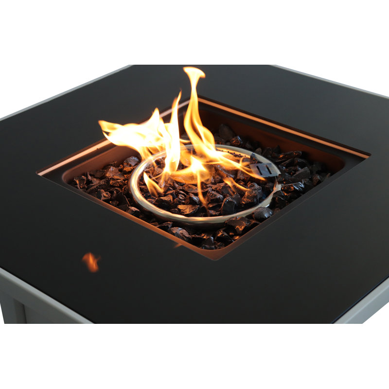 Foyer en métal thermolaqué 30 po avec plateau en verre fumé Aecca, Blanc