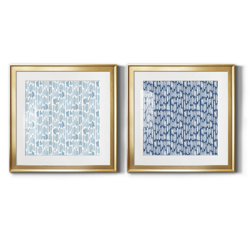 «Calm Watercolor Collection F», ensemble de 2 cadres photo, H 17,5 po x l 35 po x P 1,5 po, Papier encadré doré, Blanc