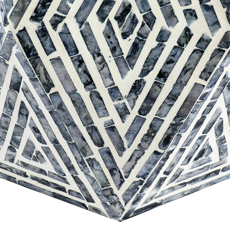 Table d'appoint hexagonale noire / blanche, 16 x 14 x 18 po, incrustée, console de vestibule noir et blanc