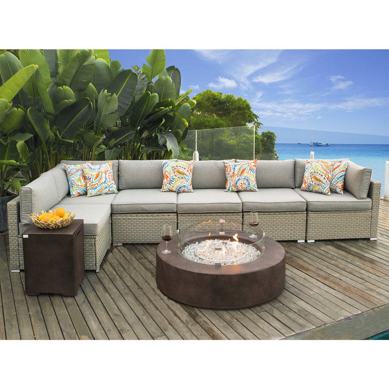 Ensemble de conversation avec chaises multiples en rotin 8 pièces Aghadavy