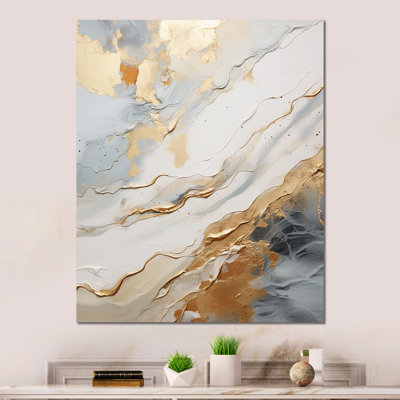 «Beige And Gold Glacier Stone Simplicity», reproduction d'art murale abstraite en métal