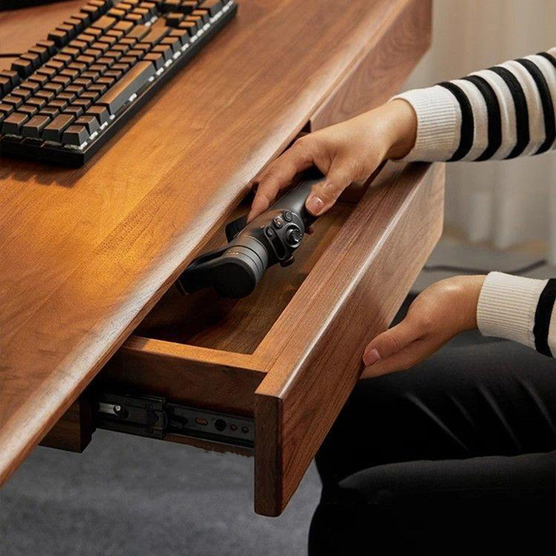 Bureau à 2 tiroirs brun noisette + bois rectangulaire réglable en hauteur + acier au carbone noir