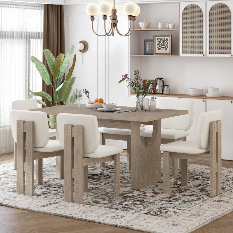 7 - Piece Dining Table Set, Brown/Natural Wood Wash