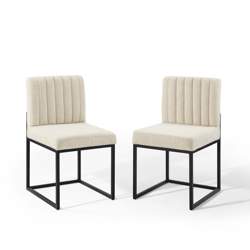 Carriage Tufted Upholstered Dining Chair, Black, 2, Beige