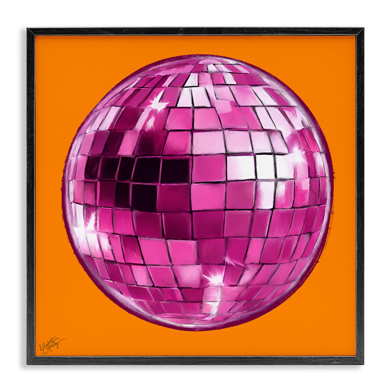 Boule disco sur giclée orange par Elizabeth Medley, Giclée encadrée noir minuit, H 12 po x l 12 po