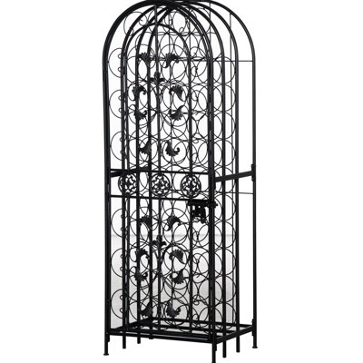 Black Wrought Iron 45 Wine Display Rack With Lock, Attractive Design, Storage Holder For 45 Bottles Charming , Functional