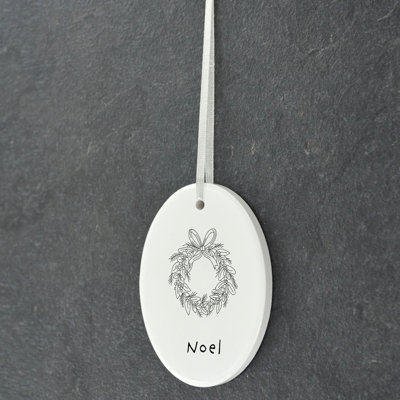 Noel Wreath Oval Shaped Ceramic Ornament