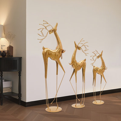 3 pièces grandes moyennes petites rennes de Noël statues d'intérieur maison studio or statue de renne décoration