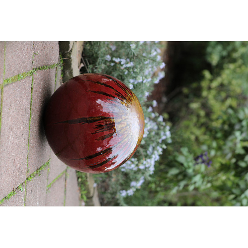 Decorative Sphere (White Satin) - Handcrafted High-Fired Ceramic, 16", Ox Red