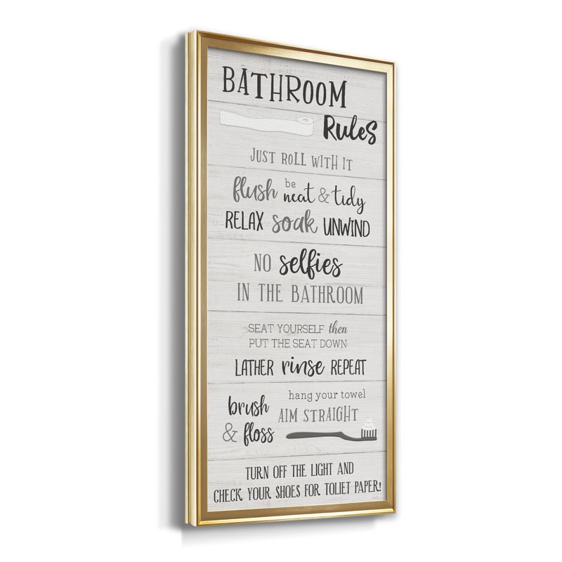 "Bathroom Rules" - Art textuel sur toile, Doré, H 14,5 po x l 26,5 po x P 1,5 po
