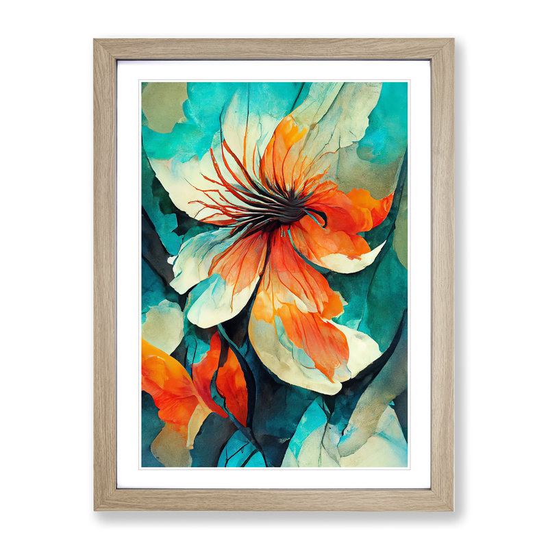 Pretty Abstract Floral No.5 - Wall Art, 48cm H x 36cm W, Oak Framed, White