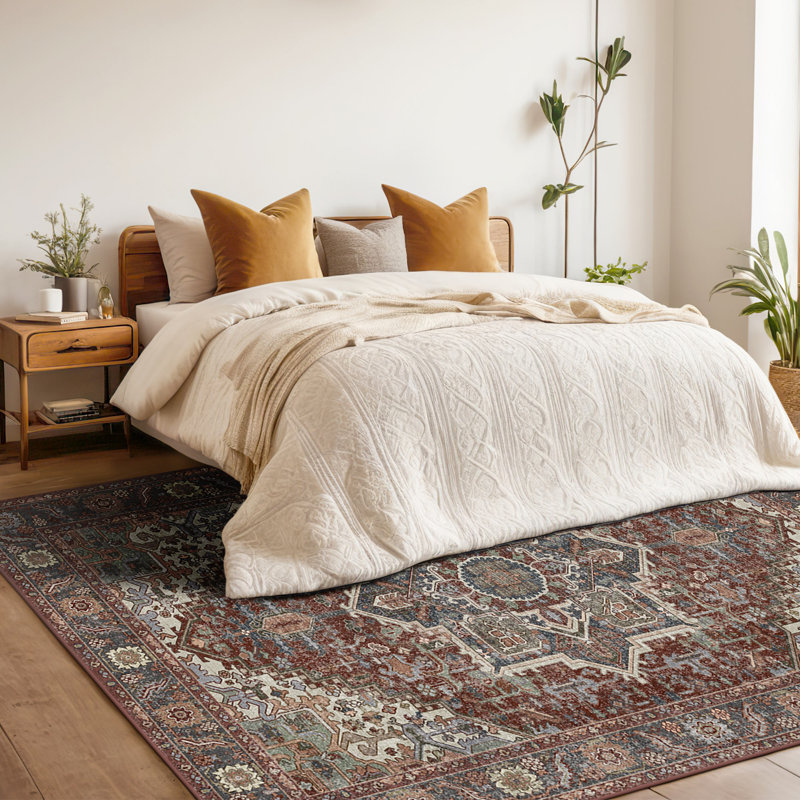 Bohemian Vintage Area Rug Washable Non Slip Moroccan Plant Floral Indoor Rug, Rectangle 8' x 10'