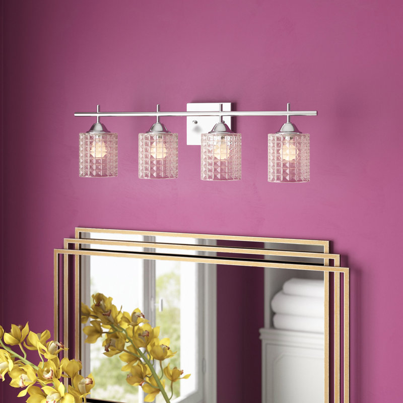 Éclairage de salle de bain à intensité variable à 4 lumières avec abat-jour en cristal Macalister, Chrome