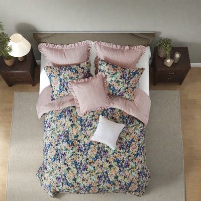 Ensemble de literie pour très grand lit romantique 8 pièces, édredon en coton de qualité supérieure avec motif floral pour une utilisation toutes saisons