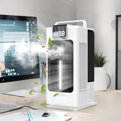 Ventilateur de bureau 3-en-1 avec humidificateur et lumière - Vitesses réglables, veilleuse, alimenté par USB
