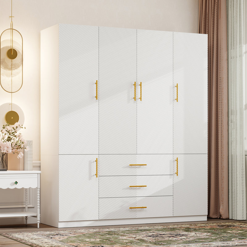 White Modern Armoire with Soft-Close Doors, Space-saving Wardrobe Closet with Shelves & Drawers