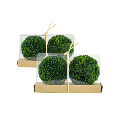 Ensemble de 4 sphères décoratives en faux buis vert
