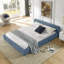 Structure de lit grand format avec revêtement en chenille bleue, conception à plis manuels, tête de lit, panneau de particules robuste, sans sommier, taille de repos confortable, lit, bleu, tissu, structure solide, confort-710372467