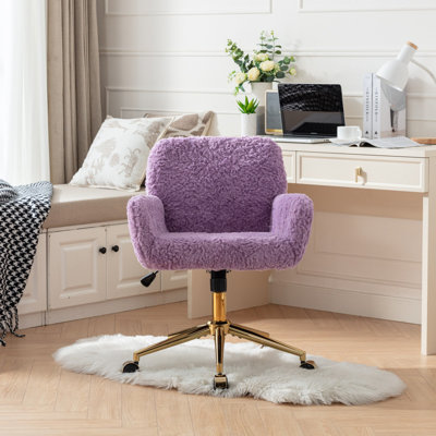 Chaise de bureau, chaise de bureau en poils de lapin artificiels avec base en métal, chaise de bureau pivotante réglable, chaise de coiffeuse