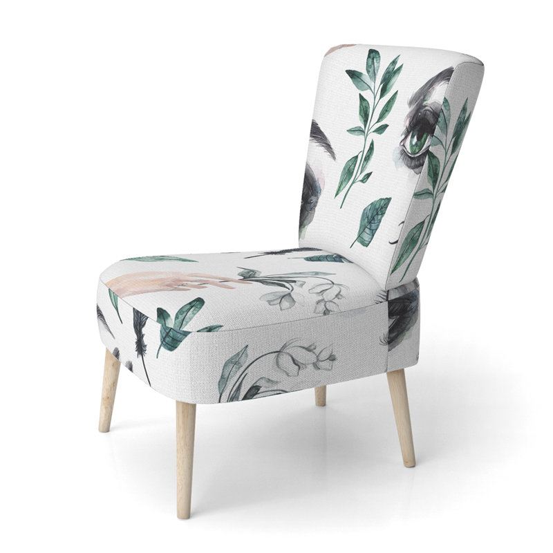 Accent Chair, Beige Floral Pattern Upholstered Decor - Beige Floral Pattern II, Green/Black