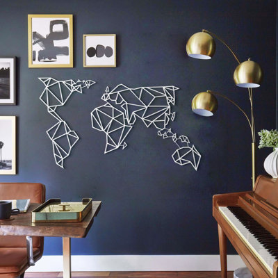 World Map Wall Decor, World Map Metal Wall Art, Gift For Travellers, Black, Bronze, Gold, White