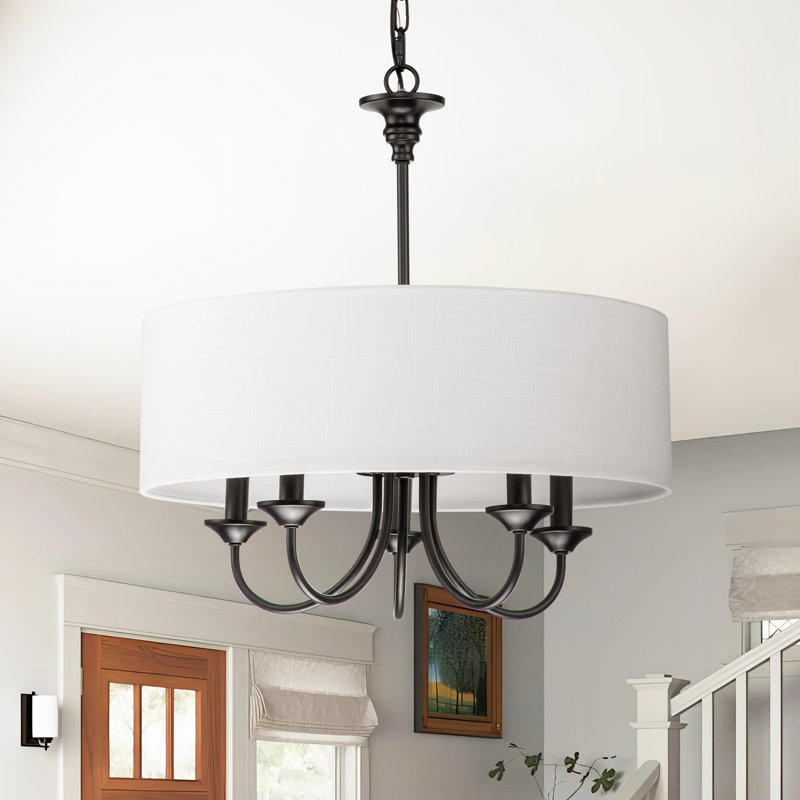 Lustre tambour unique à 5 lumières, Noir, noir, noir, noir