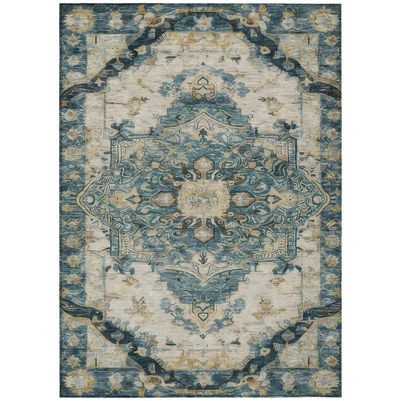 Machine Washable Indoor/Outdoor Chantille ACN2875 Global Rug, Teal, 3' x 5'