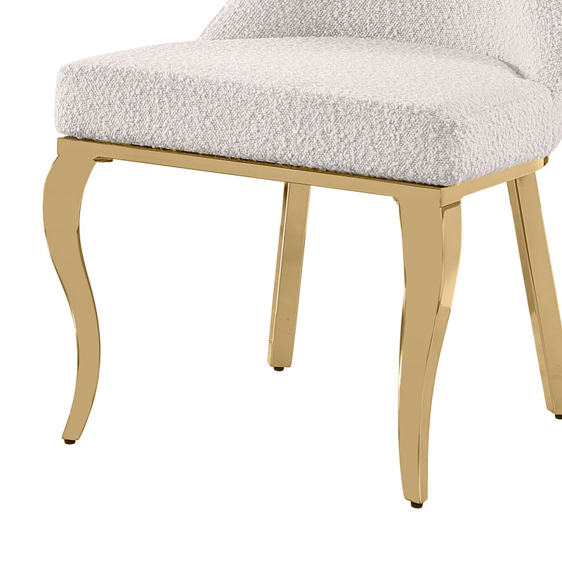 Boucle Dining Chairs With Polished Chrome Frame, Gold, Cream