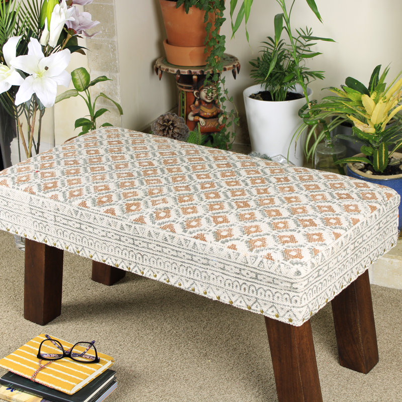 Meachum Upholstered Bench, Brown, Cotton Twill
