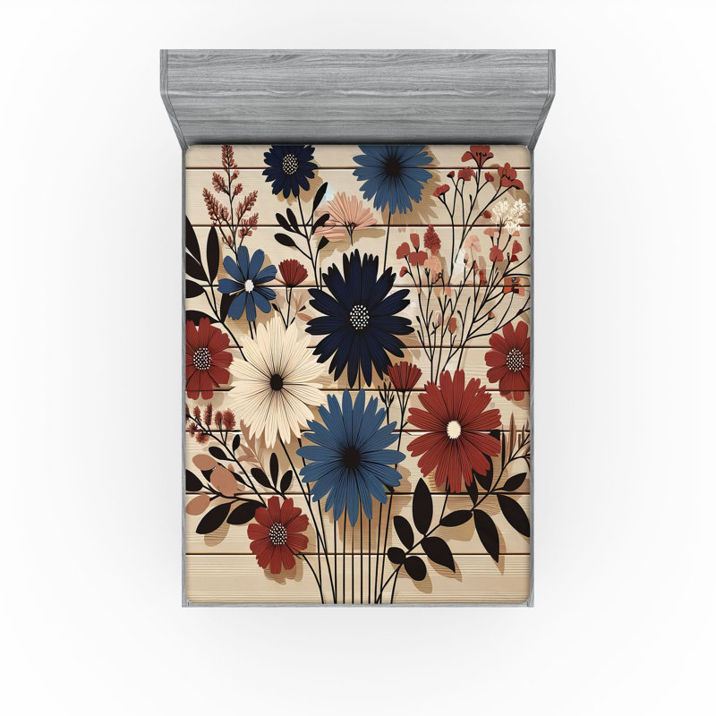 Rustic Fitted Sheet_ Modern and Simple Bouquet_ Night Blue Ruby and Champagne, Grand