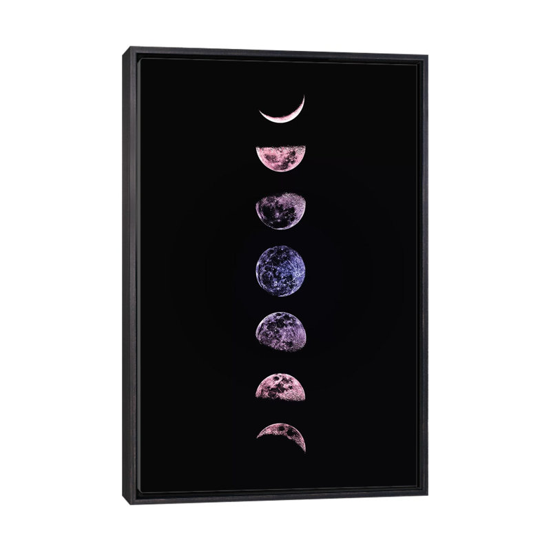 «Moon Phases» par Emanuela Carratoni, impression, H 40 po x l 26 po x P 1,5 po, Toile avec cadre noir patiné