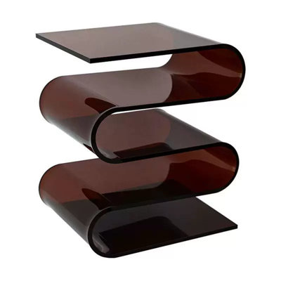 16.1" Modern Italian-Style S-Shaped Acrylic Side Table, Amber Brown Multi-Layer Storage Shelf for Books & Documents, 0.47"  Thick Acrylic Accent Table for Living Room、study & Bedroom