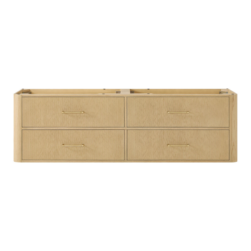 Meuble-lavabo double mural Francesca WM de 72 pouces en chêne scandinave, sans comptoir ni lavabo, fini bronze satiné